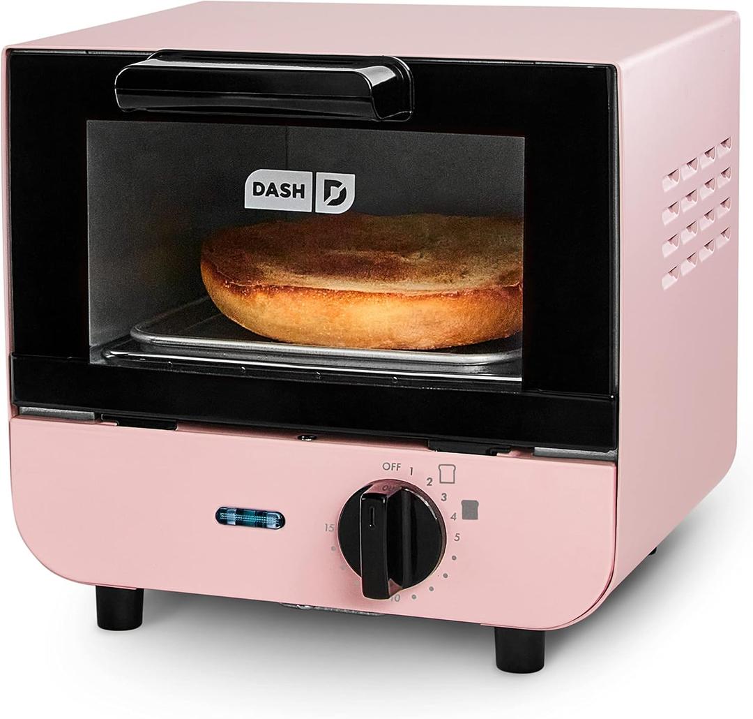DASH Mini Toaster Oven Cooker for Bread, Bagels, Cookies, Pizza, Paninis & More with Baking Tray, Rack, Auto Shut Off Feature - Pink