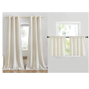 NICETOWN 2 Panles 42" x 84" Grommet Linen Curtains with 2 Panels 55" x 30" Rod Pocket & Back Tab Linen Valances for Living Room, Bedroom, Natural
