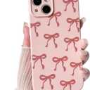 NITITOP Compatible with iPhone 14 Plus Case Cute Bow Knot Ribbon Pattern for Girls Women Trendy Bowknot Slim Fit TPU Bumper Silicone Shockproof Full Camera Protection Cover - Pink
