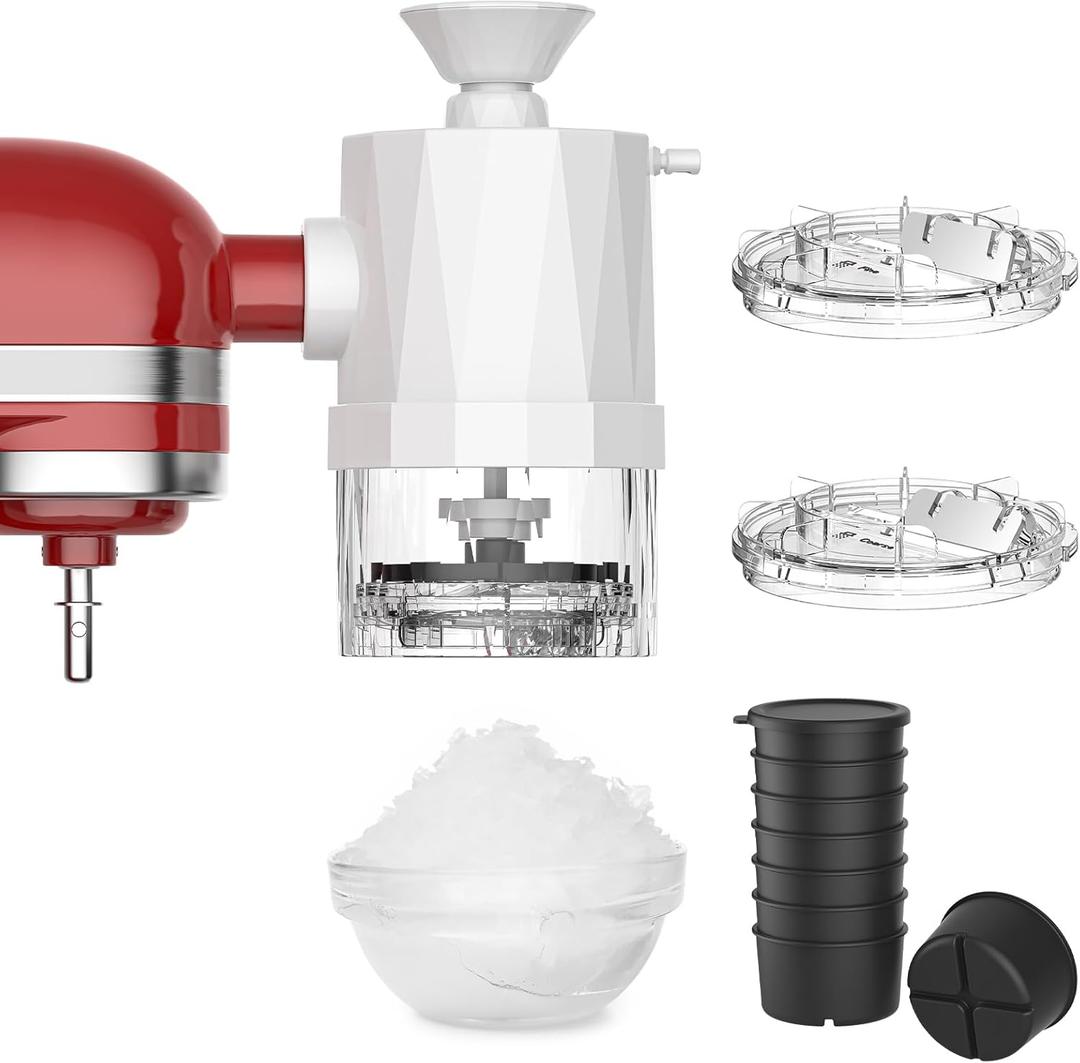 Shaved Ice Attachment for KitchenAid Stand Mixer, Snow Cone Machine for KitchenAid Make Fluffy & Light Shave Ice for Stand Mixers, 8 Molds, 2 Blades