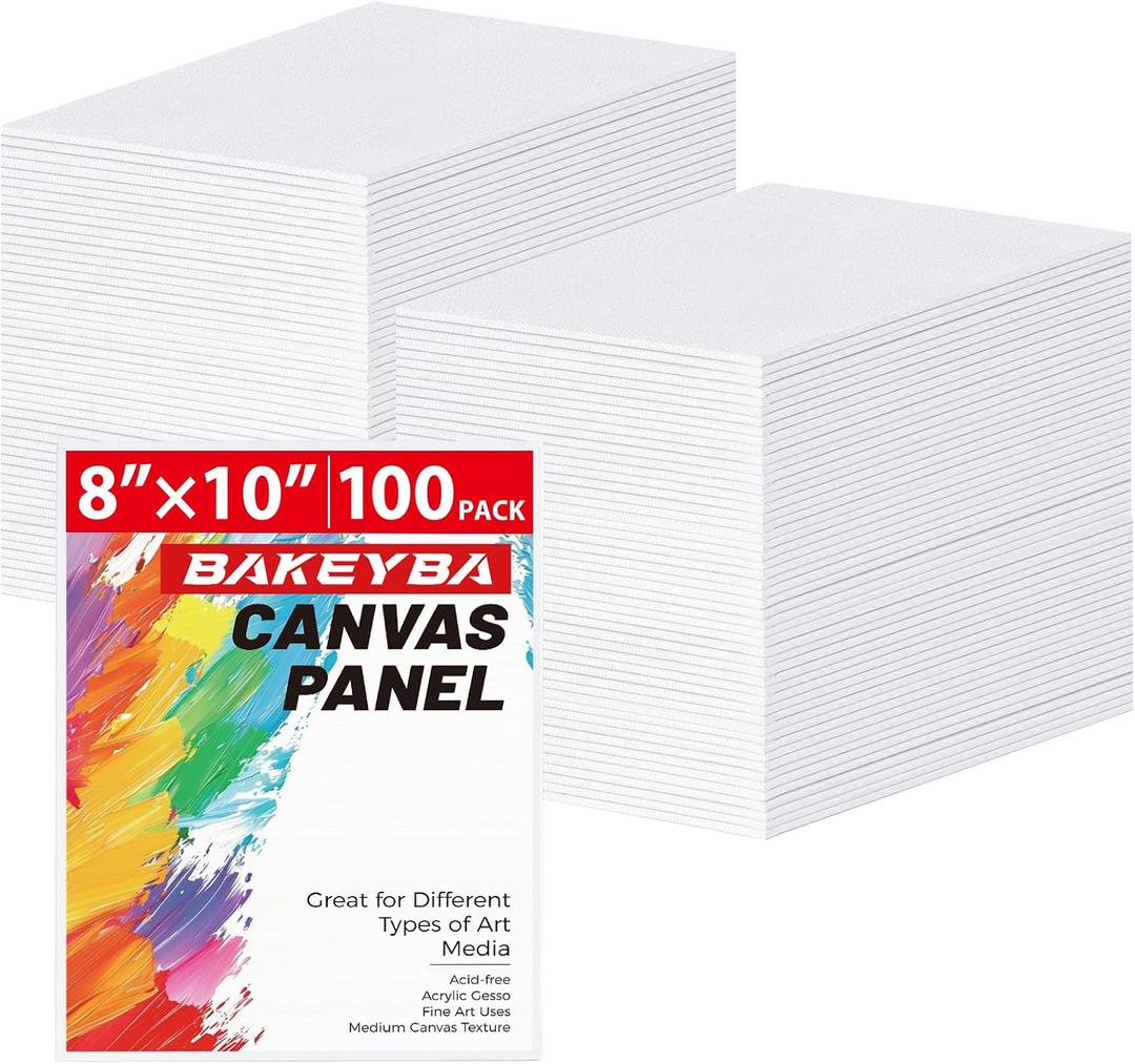 100 Pack 8x10 Inch Flat Canvas Boards for Painting, Canvas Panels 100% Cotton White Blank Art Supplies for Acrylics Oil Gouache Tempera Paints, 8"x10"- 100pcs