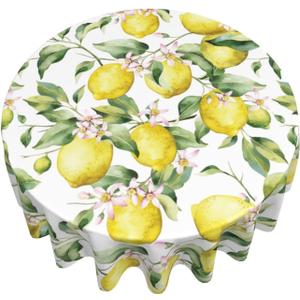 Lemon Round Tablecloth Waterproof Fabric Table Cover Washable 60 Table Cloth for Kitchen Dining Room Party Picnic
