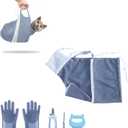 KlerRoem Cat Bathing Bag, Adjustable Anti-bite and Anti-Scratch Shower Mesh Grooming Bag for Pet Dogs, Includes Pet Nail Clipper, Nail File, Grooming Glove, and Cat Shell Comb (Grey Set)