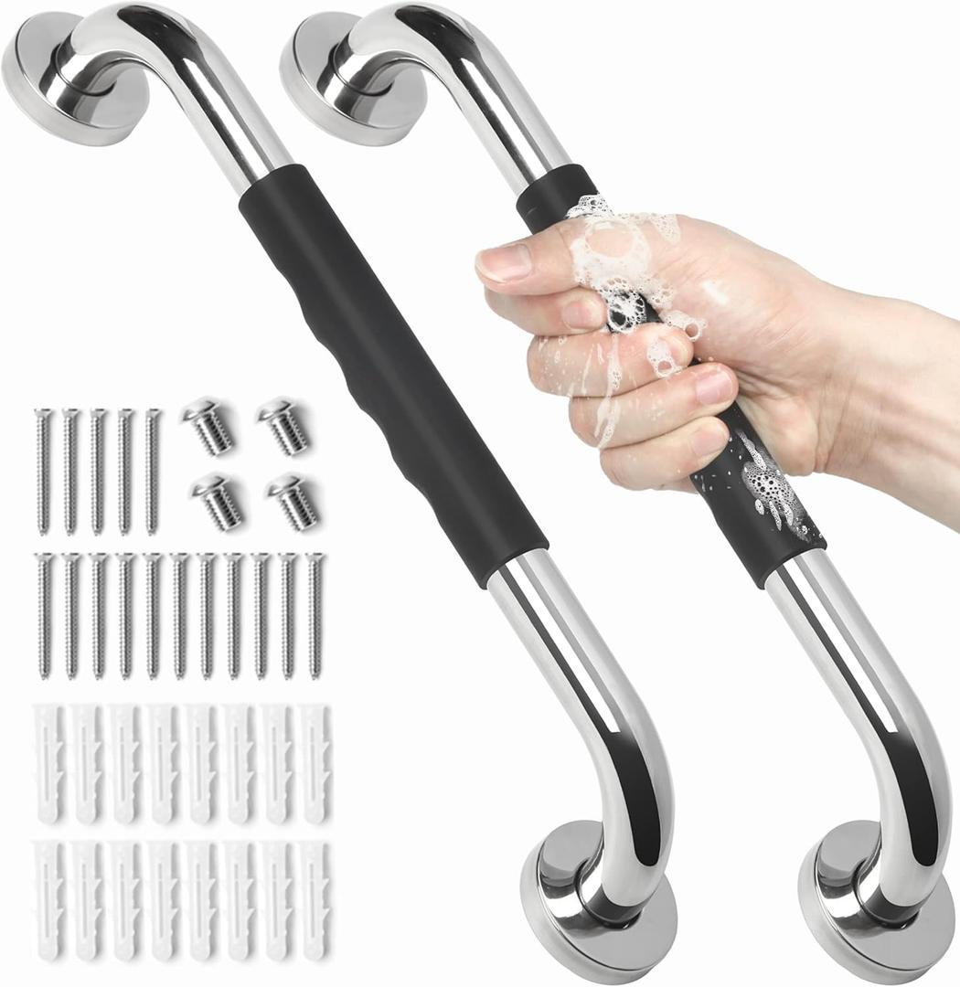 2 Pack Grab Bars for Showers 16 Inch Anti Slip, Shower Grab Bars for Seniors, Handicap Grab Bars for Wall Bathroom, Safety Bath & Shower Handles for Elderly, Tesuchan