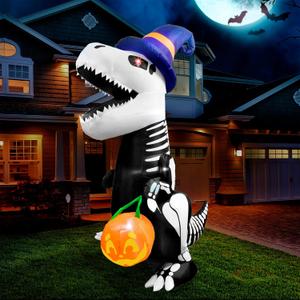 Joiedomi 8 FT Halloween Inflatables Outdoor Decorations, Halloween Blow Ups for Yard, Inflatable Skeleton Dinosaur with Pumpkin for Outside Garden Decor
