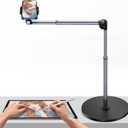 yAyusi Heavy Duty Aluminum Overhead Tripod for iPhone, 12 in Long Phone Mount for Desk, Flexible Articulating Arm Overhead Phone Mount for Live Streaming, Meeting, Cooking, Nail Video Recording