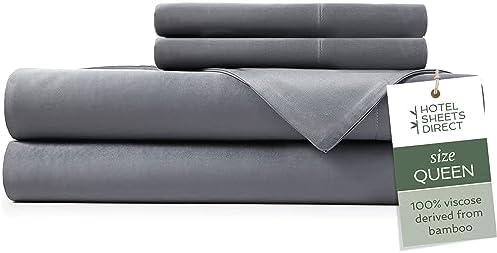 Hotel Sheets Direct 4 Piece Bed Sheet Set Queen Size, 100% Viscose Derived from Bamboo Sheets Set with 2 Pillowcases, Cooling & Breathable Luxury Bedding, Moisture-Wicking & Silky Soft, Dark Gray