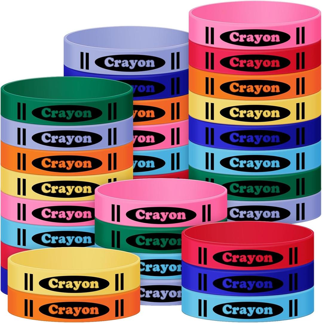 Yunlly 40 Pcs Crayon Silicone Bracelet Bulk for Kids Back to School Party Favors Classroom Crayon Theme Rubber Wristbands for Welcome School Supplies Exchange Teacher Gifts