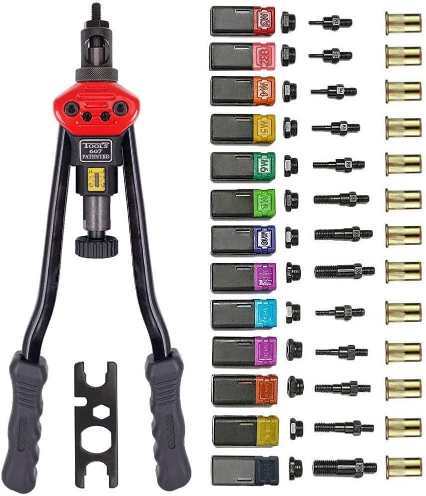 16Hand Rivet Nut Tool,Professional Rivet Nut Setter Kit with 13 MandrelsM3 M4 M5 M6 M8 M10 M12 SAE 8-32,10-24, 1/4-20, 5/16-18, 3/8-16,1/2-13And 125 PCS Rivets Nuts