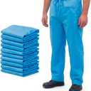 Geiserailie 10 Pcs Disposable Scrubs Pants M Size Blue Nonwoven Breathable Work Pants for Men Women, Adjustable Drawstring Tie Waist, Lightweight Protective Trousers with 2 Pockets