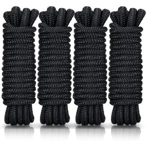 Kohree 3/8" x 25' Boat Dock Lines, Pre-Spliped 12" Eyelet Fender Lines, Heavy-Duty Double Braided Nylon Marine Ropes for Mooring, Docking Yacht Pontoon Accessories, 4 Pack, Black