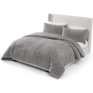 UGG Kenzie Comforter Set with 2 Pillow Shams Plush Faux Fur Bedding Soft Warm Down Alternative Comforter Washable Hypoallergenic Fluffy Blanket Set for Bedroom, King/California King Size, Seal (Grey)