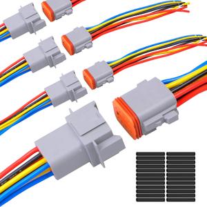 4Pack 8-Pin Waterproof DT Connector Male and Female Wire Connectors with 16AWG 105 600V Wires and Heat Shrink Tubes, Applicable for Automotive Electrical Connections