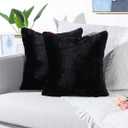 MANDIOO Pack of 2 Black Faux Fur Fuzzy Cozy Soft Decorative Throw Pillow Covers Set Cushion Cases Pillowcases for Sofa Bedroom Car 22x22 Inches (22" x 22" (Pack of 2))