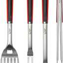 Double Two 4-Piece Stainless Steel BBQ Tool Set - Tong, Fork, Spatula, Brush - Utensils for Grill - Tools for Outdoor Grilling- BBQ Kits (red)