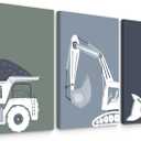 Truck Boy Wall Art Baby Nursery Canvas Prints Construction Toddler Room Wall Art Car Posters Construction Truck Pictures Baby Nursery Wall Decor for Kids Boy Bedroom 16x24 Inch Framed Set of 3 (Green Digger Prints)