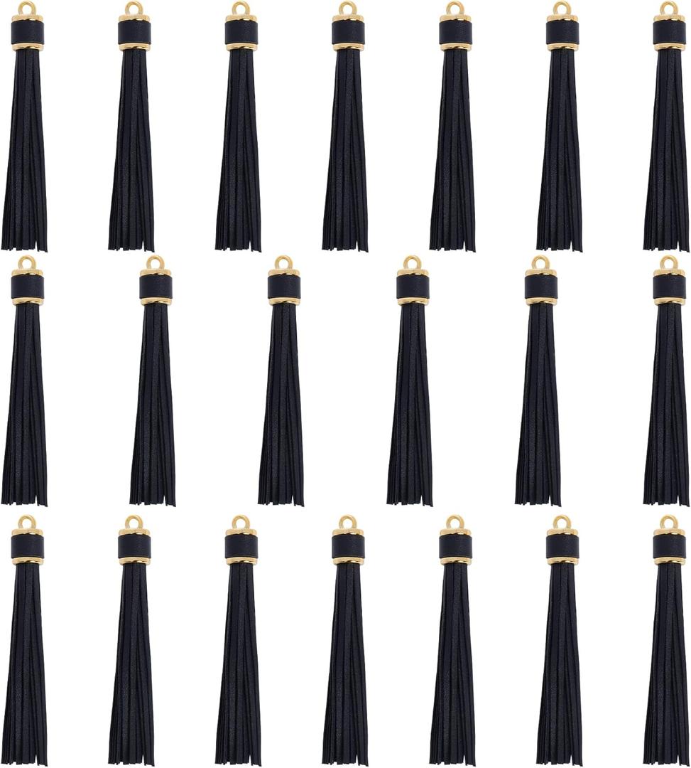 HOVEOX 20 Pieces 3.9 inch Faux Leather Tassel Bulk Keychain Tassels Artificial Leather Tassel Keychain Charms Bulk Leather Tassels for Jewelry Making and Craft (Black)