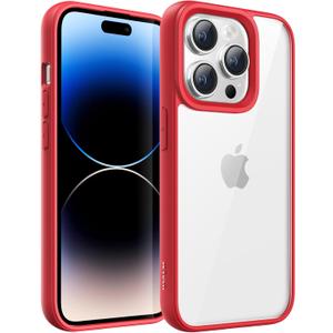 JETech Case for iPhone 14 Pro 6.1-Inch, Shockproof Phone Bumper Cover, Solid Color Matte TPU Frame, Anti-Scratch Clear Back (Red)