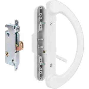 HILLMASTER Patio Door Handle Set with Mortise Lock 45 for Replacement Mortise Style Reversible Design Non-keyed Sliding Patio Glass Door Handles, Fits 3-15/16 Screw Hole Spacing White Finish