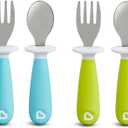 Munchkin Raise Toddler Fork and Spoon Utensil Set, Rest Keeps Tip Off Table, BPA Free, 4 Pack, Blue/Green