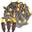Novelty Lights 25ft 50 LED Yellow Christmas String Lights, 6" Spacing on Brown Wire, UL Listed IP55 Commercial Grade Xmas Lights for Outdoor/Indoor, Dimmable, Connectable