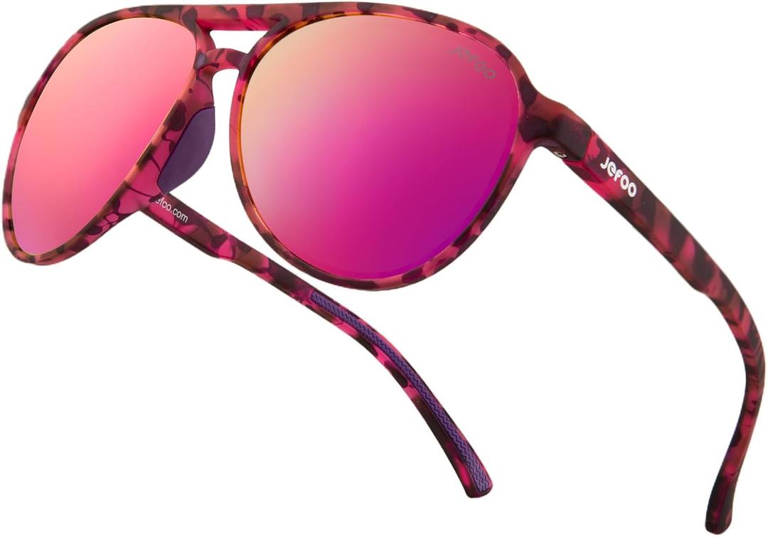 Jefoo Polarized Aviator Sunglasses for Women Men Retro Trendy Sports Sunglasses for Outdoor UV400 Protection