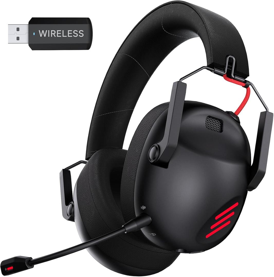 Wireless Gaming Headset for PS5, PS4, PC, NES, Bluetooth 5.3 Gaming Headsets Wireless with Noise Canceling Microphone, Gamer Headphones for Nintendo Switch, 50H Battery - Black 