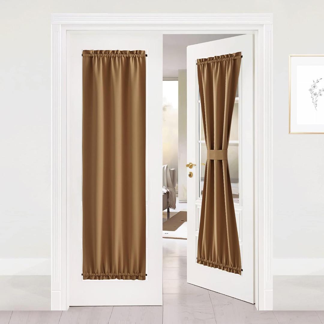 NICETOWN Blackout Curtain Solid French Door Cover, Farmhouse Room Darkening Thermal Insulated Window Curtain Drape for Halloween Doors Windows, 1 Panel, W25 x L72 inch, Gold Brown