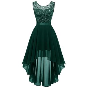 BeryLove Sequin Wedding Guest Formal Cocktail Dresses Prom Party Lace High Low Bridesmaid Elegant Dress (X-Large)