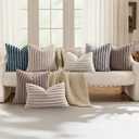 decorUhome Cozy Faux Fur Throw Pillow Covers 22x22 Set of 2 Decorative Soft Plush Striped Modern Farmhouse Boho Couch Euro Sham Pillow Cases with Velvet Back for Sofa Bed Living Roomr, Brown White