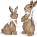 2 x Rattan Effect Resin Bunny Easter Decor,Table Rabbit Easter Decorations,Spring Bunnies Decoration Statue Figurine for Home Farmhouse (Brown, Small-Pair)