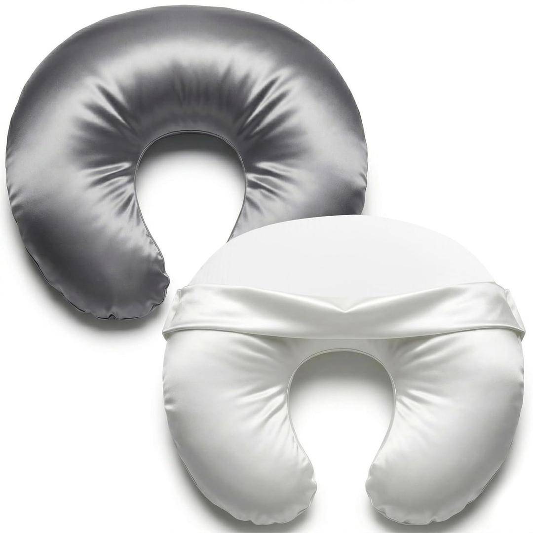 Pro Goleem Satin Nursing Pillow Cover 2 Pack Soft Silk Feeling Feeding Pillow Slipcover for Breastfeeding Moms Fits Standard Infant Nursing Pillow or Positioner Gray and White