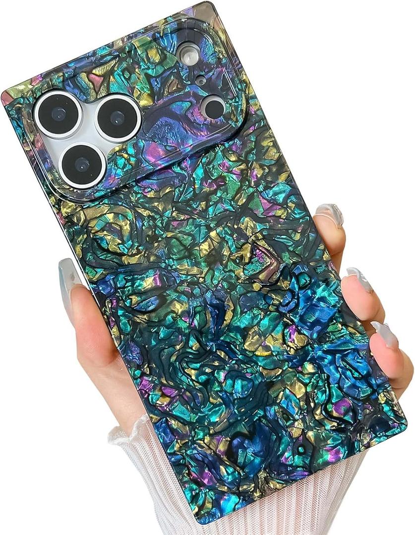 KERZZIL Elegent Pearl Abalone Pattern Compatible with iPhone Case, Slim Soft Rectangle Edge TPU Silicone Protective Bumper Cases Cover(Black Pearl,17 Pro Max)