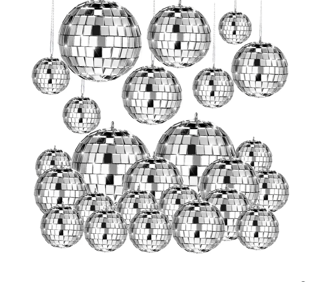 MTLEE 20 Pcs Disco Balls Decorations Assorted Size Party Decor Disco Ball Ornaments Mirror Mini Large Hanging with Rope for Wedding Festival Stage Prop