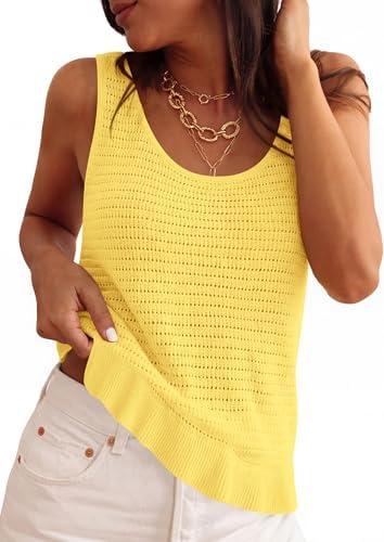 PRETTYGARDEN Crochet Tops for Women 2026 Spring Sleeveless Sweater Tops Summer Boho Tank Resort Wear Beach Vacation Clothes, XXL