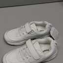 Boys Girls Tennis Shoes Leather Running Sneakers Hook & Loop Kids School Cheer Shoes (2 Big Kid, White)