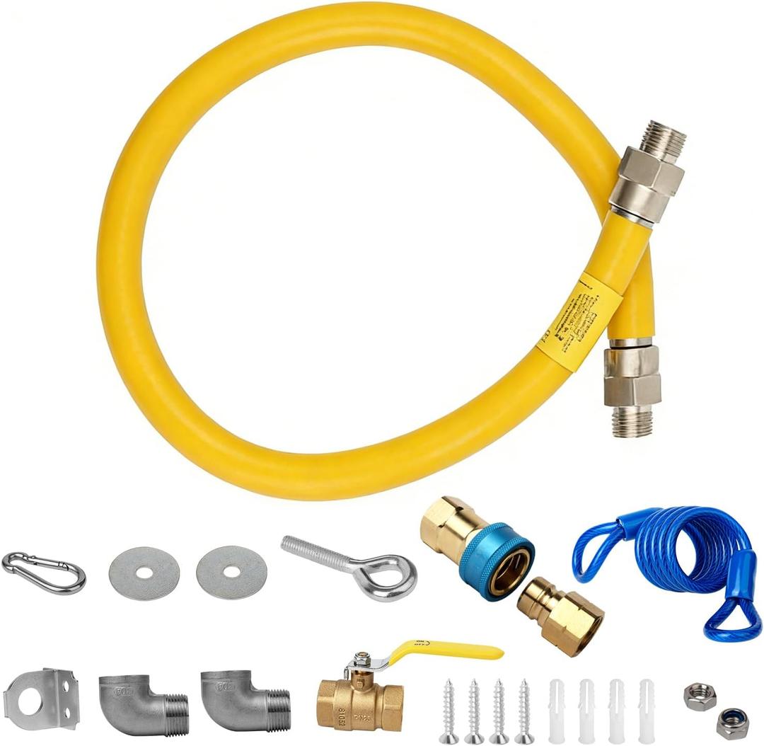 3/4" x 48" Flexible Gas Hose Kit 1675KIT48 for Commercial Kitchen, Flex Gas Line Quick Connect with Safety Features Built In, Mobile Gas Connector Safety System Kit for Cleaning Move Appliances