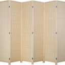 FDW Room Divider Bamboo Room Divider Wall Folding Privacy Wall Divider Wood Screen for Home Bedroom Living Room (6 Panel, Natural)