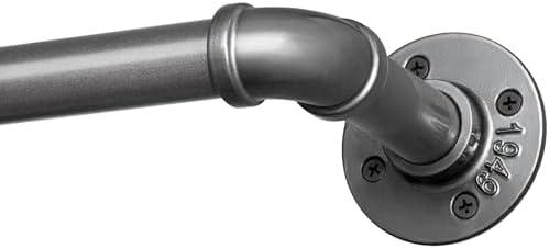 SOMINS 1 Inch Curtain Rods for Windows 32 to 48, Outdoor Industrial Adjustable Blackout Curtain Rod, Indoor Heavy Duty Wrap Around Drapery Pole, Grey, 32-48"