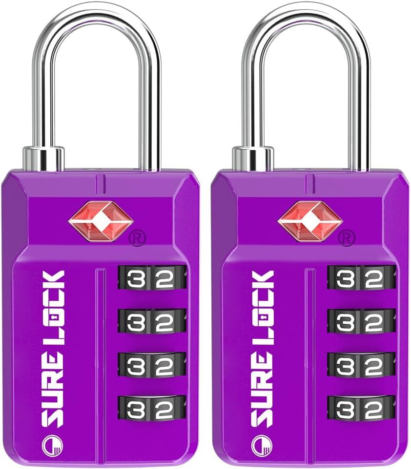 TSA Approved Travel Luggage Locks, Open Alert Combination Lock for School Office & Gym Locker,Toolbox, Pelican Case,Easy Read Dials- 1, 2 & 4 Pack (1, Dark Purple 2 Pack)