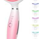 7 Color Galvanic Machines - Red Light Therapy for Face and Neck, Face Massager Tool for Wrinkles, Double Chin, Vibrating Facial Massager with Thermals, Pink