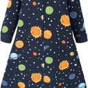 Hudson Baby Unisex Baby Premium Quilted Long Sleeve Sleeping Bag and Wearable Blanket (12-18 Months, Solar System)