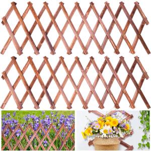 2 Pack Expandable Wooden Lattice Fence, Garden Trellis for Climbing Outdoor Plants, Stretchable Panel Wall Trellis Vertical Rack Wood Frame Patio Decorative for Vine Ivy Rose