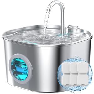 Cat Water Fountain Stainless Steel: Pet Fountains for Cats/Dog Indoor Automatic Waterer Bowls for Drinking Small Animal Water Dispenser Metal Pets Watering Faucet Bottle Auto Kitty Watering Supplies (74oz/2.2L Cat Fountain + 3 Filters)