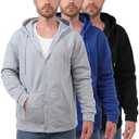 Taiyin 3 Pack Men's Lightweight Fleece Full Zip up Hoodie Long Sleeve Sweatshirt with Pockets for Men(Black, Blue, Gray, XXL)
