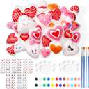 Seenelling 48 Sets Valentine's Day Heart Kit Craft DIY Heart Painting Kit with Sticker Valentine's Day Craft Painting Bulk Ready to Paint Your Own Shape White Foam Balls for Party Activities Gifts