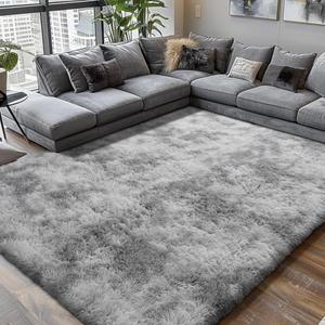 Shag Area Rugs for Bedroom Living Room,4X6 Ultra Soft Fluffy Area Rugs for Dorm, Indoor Carpet Nursery Rugs for Kids Room Home Decor,Tie-Dye Grey, Pack of 2