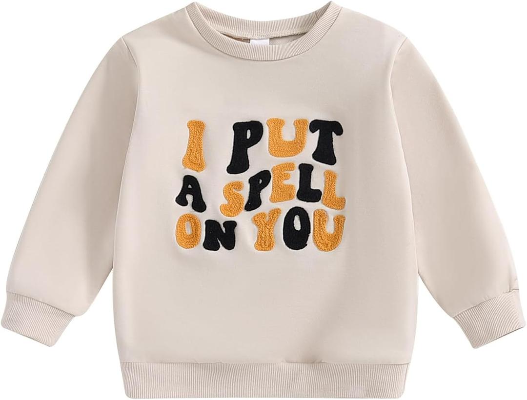 YINGISFITM Toddler Baby Girl Boy Sweatshirt Long Sleeve Shirt Crewneck Pullover Sweater Fall Winter Clothes Outfit (12-18 Months, Cream I Put a Spell on You)