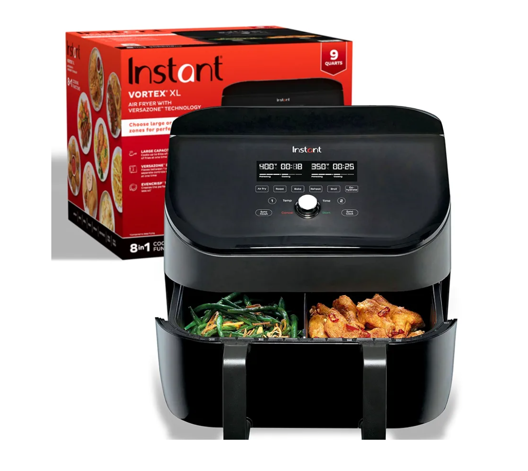 Instant Pot VersaZone 9QT Air Fryer,8-in-1 Functions with EvenCrisp Technology, Crisps,Broils, Bakes,Roasts, Dehydrates,Reheats at Same or Different Temperature, from the Makers of Instant Pot, Black
