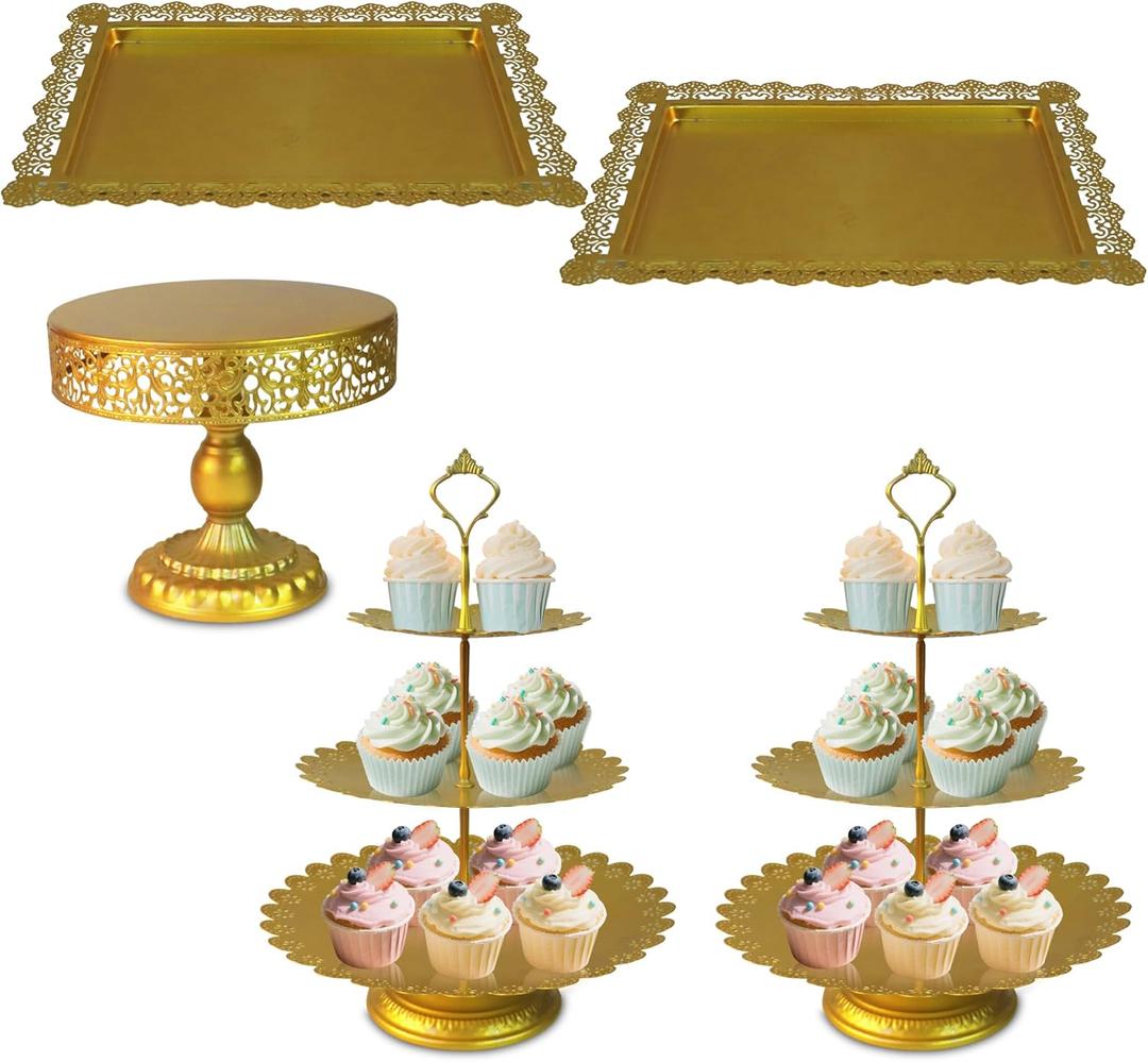 Gold Cake Stands Set, 5pcs Metal Tiered Cupcake Diaplay Stand Serving Platter for Dessert Table, Dessert Candy Fruit Tray for Wedding Baby Shower Birthday Party